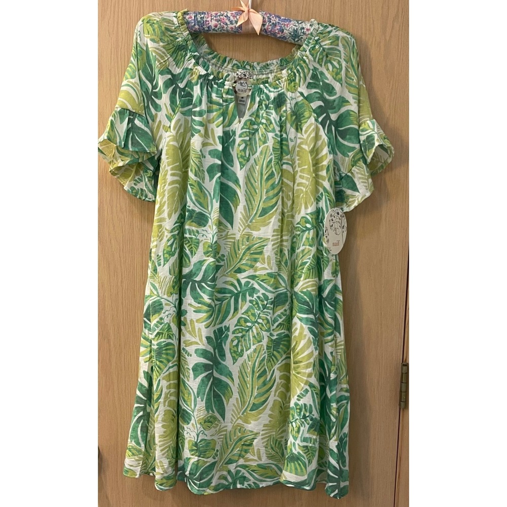 Anthropologie Naif Womens Lined Green Tropical Palm Leaf Shift Dress Size M NWT